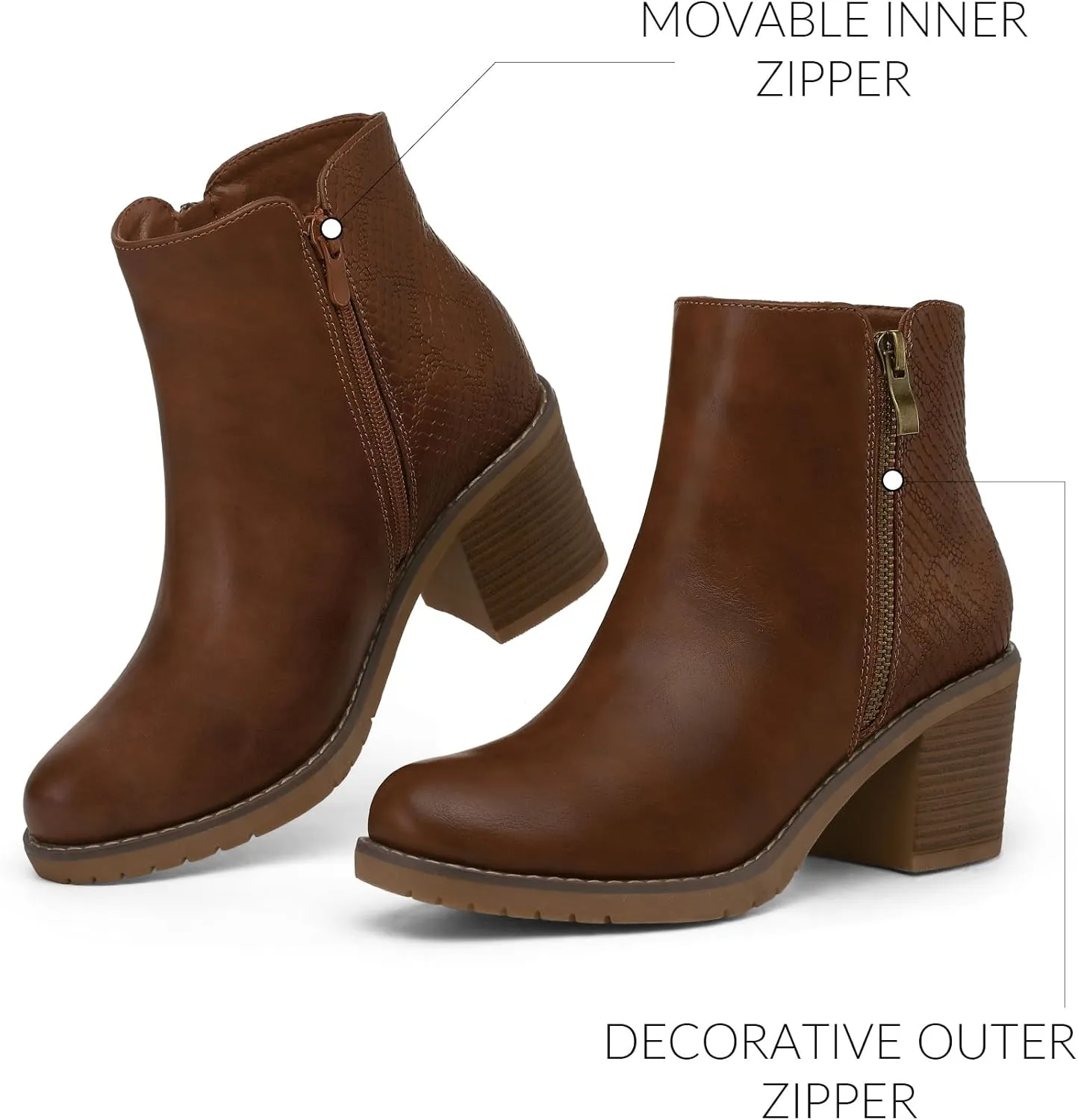 mysoft Women's Ankle Boots Low Chunky Stacked Heel Booties With Side Zipper