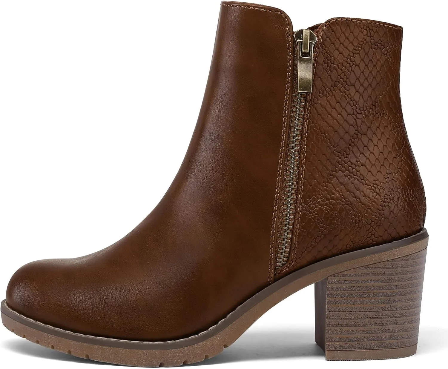 mysoft Women's Ankle Boots Low Chunky Stacked Heel Booties With Side Zipper