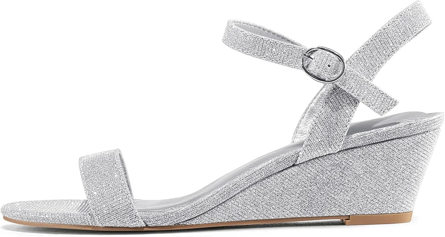 mysoft Women's Wedge Sandals 2 Inch Low Heel Open Toe Ankle Strap Summer Wedding Party Dress Shoes