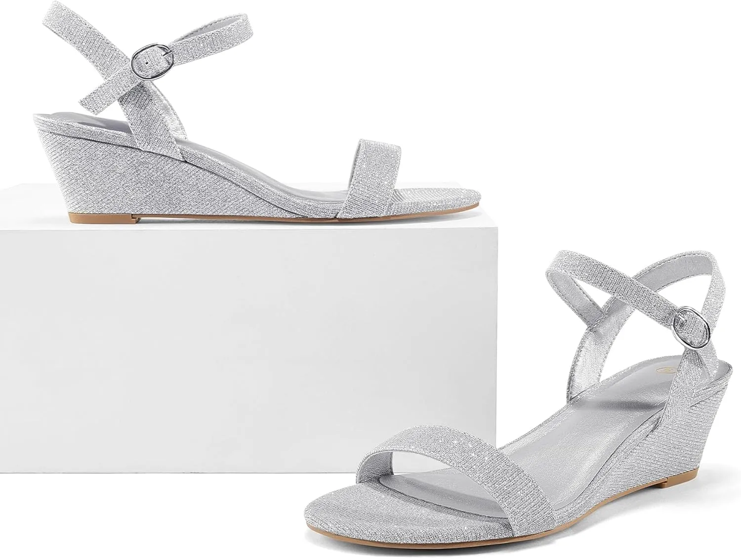 mysoft Women's Wedge Sandals 2 Inch Low Heel Open Toe Ankle Strap Summer Wedding Party Dress Shoes
