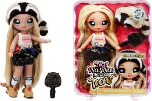 Na Na Na Surprise Teens 11" Fashion Doll Gretchen Stripes, Soft, Poseable, Blonde Hair, Cute Animal-inspired Raccoon Hat Outfit & Accessories, Gift for Kids, Toy for Girls & Boys Ages 5 6 7 8  Years