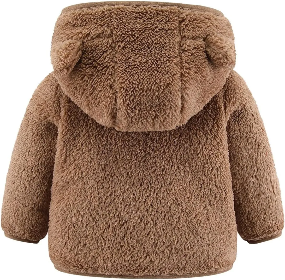 Newborn Girls Boys Fleece Jacket Bear Ears Style Solid Hooded Outerwear Zipper Warm Long Sleeve Winter Coat