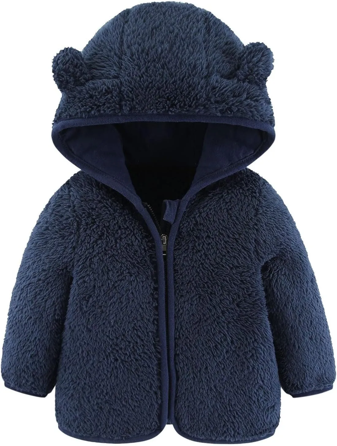 Newborn Girls Boys Fleece Jacket Bear Ears Style Solid Hooded Outerwear Zipper Warm Long Sleeve Winter Coat