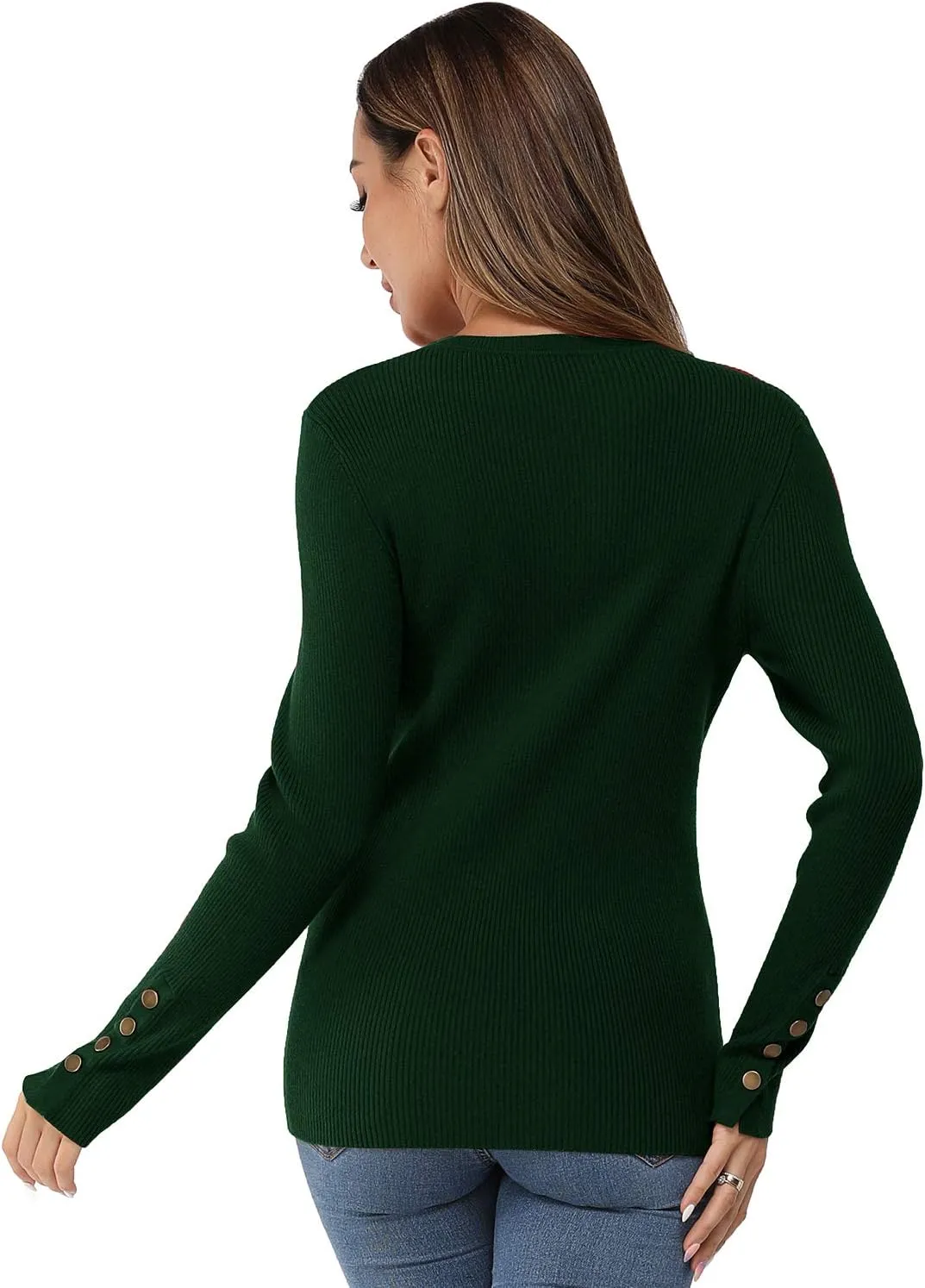 Newshows Women's Fall Fashion Sweater Long Sleeve Crew Neck Button Stretch Casual Pullover Tops Winter Clothes Trendy