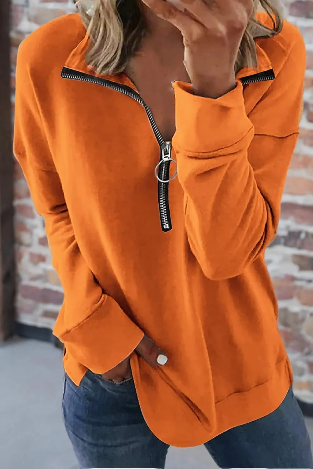 NEYOUQE Womens Fall Winter Fashion Sweatshirts Quarter Zip up pullover Polo sweatshirt women casual trendy crewneck tops