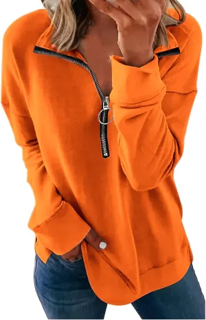 NEYOUQE Womens Fall Winter Fashion Sweatshirts Quarter Zip up pullover Polo sweatshirt women casual trendy crewneck tops