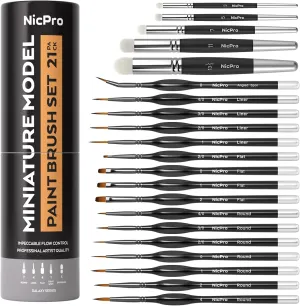 Nicpro Miniature Paint Brushes Drybrush - 21PCS Model Paint Brush Set for Acrylic Oil Watercolor, Detail Paint Brush Dry Brush for Model, Miniature Painting, Paint by Numbers, Craft - with Container