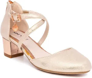 Nine West Girls Sandals Low Heel Dress Pump Ankle Strap Closed Toe Wedding Party-Mia-Rose Gold-Size 1