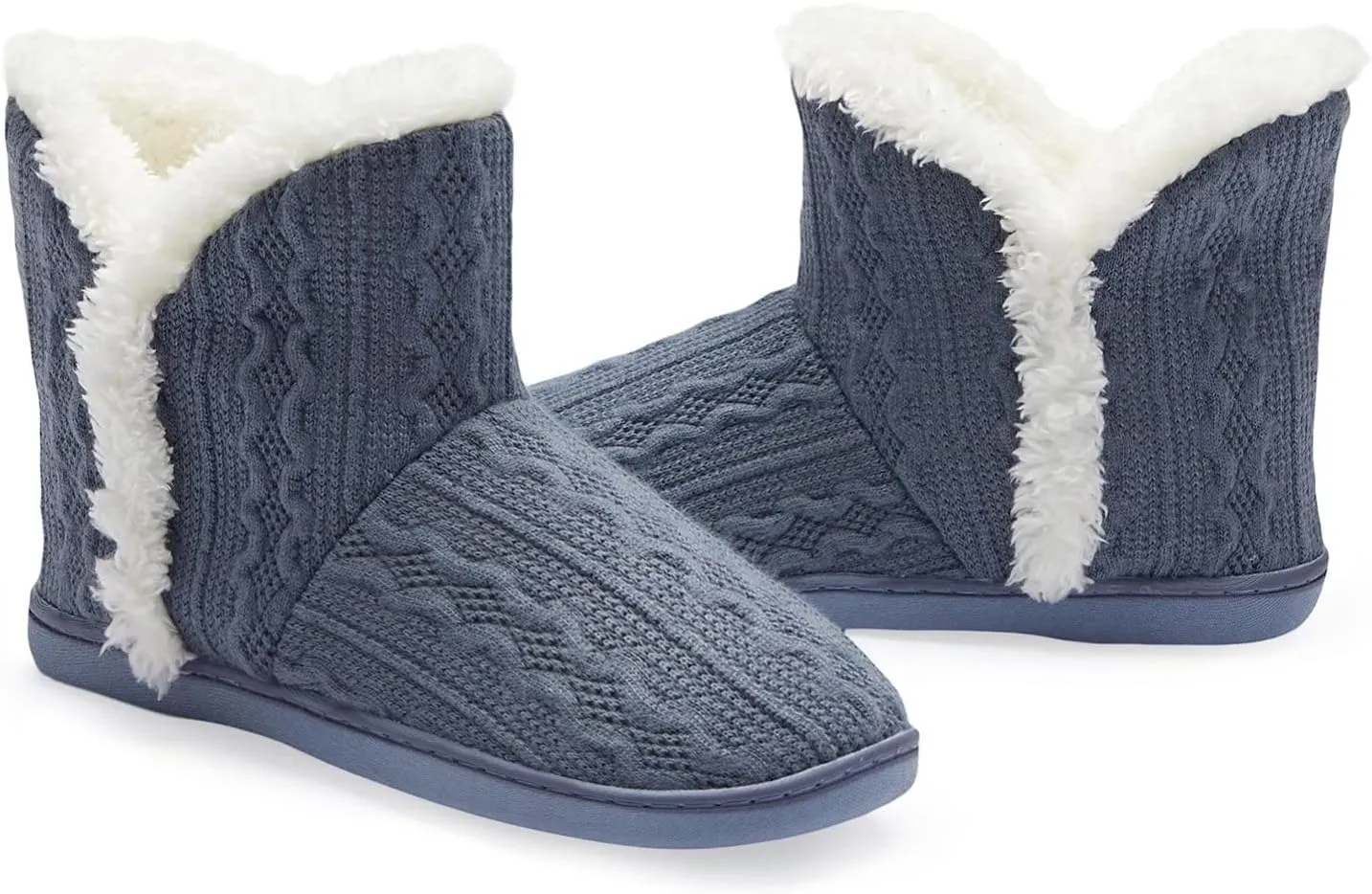 NineCiFun Women's Fuzzy Winter Bootie Slippers Knitted Ankle Boots Slippers Warm House Shoes Outdoor Indoor with Plush Fur Lining