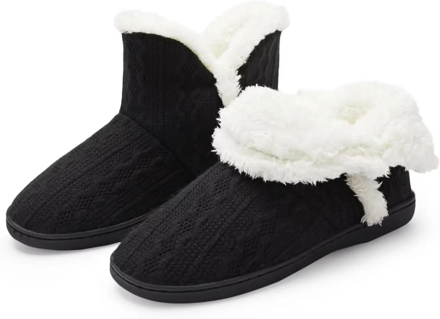 NineCiFun Women's Fuzzy Winter Bootie Slippers Knitted Ankle Boots Slippers Warm House Shoes Outdoor Indoor with Plush Fur Lining