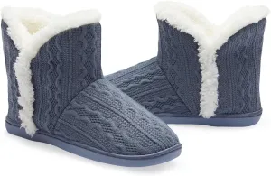 NineCiFun Women's Fuzzy Winter Bootie Slippers Knitted Ankle Boots Slippers Warm House Shoes Outdoor Indoor with Plush Fur Lining