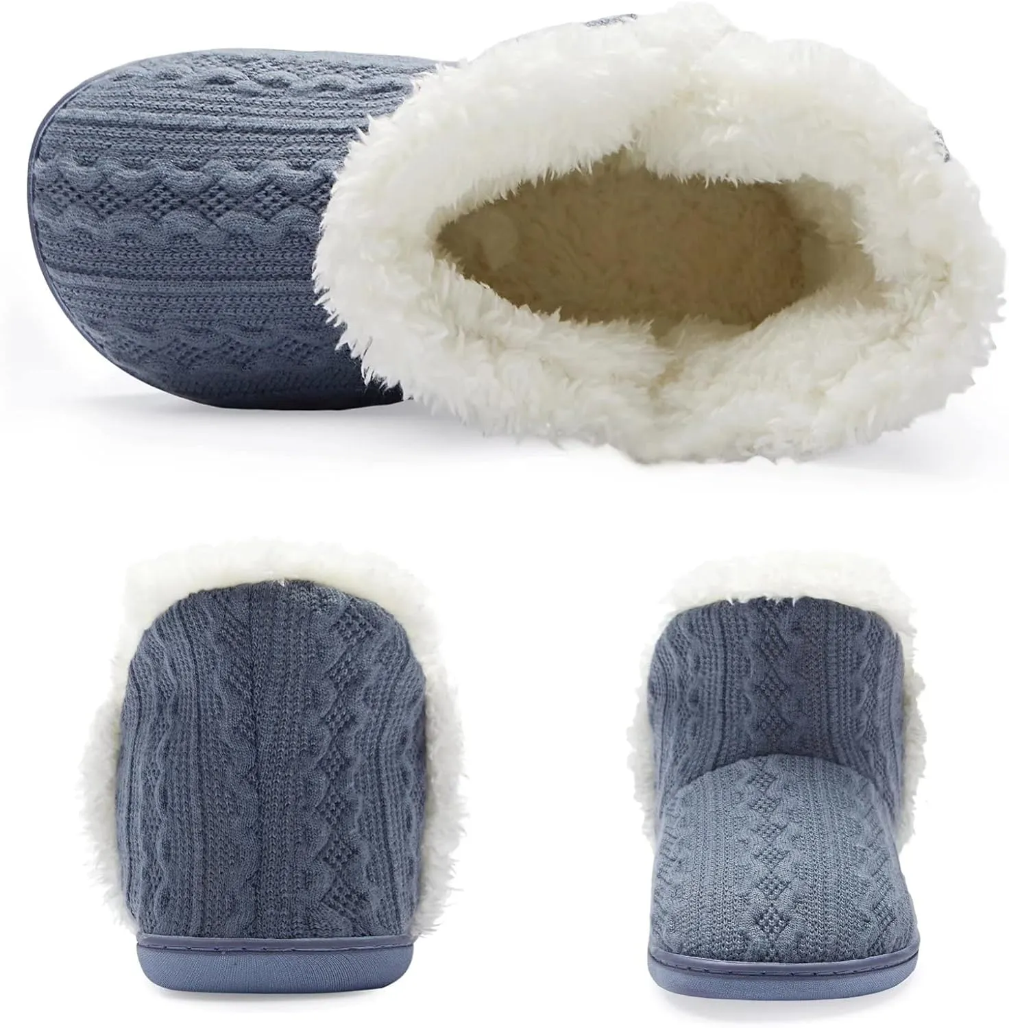 NineCiFun Women's Fuzzy Winter Bootie Slippers Knitted Ankle Boots Slippers Warm House Shoes Outdoor Indoor with Plush Fur Lining