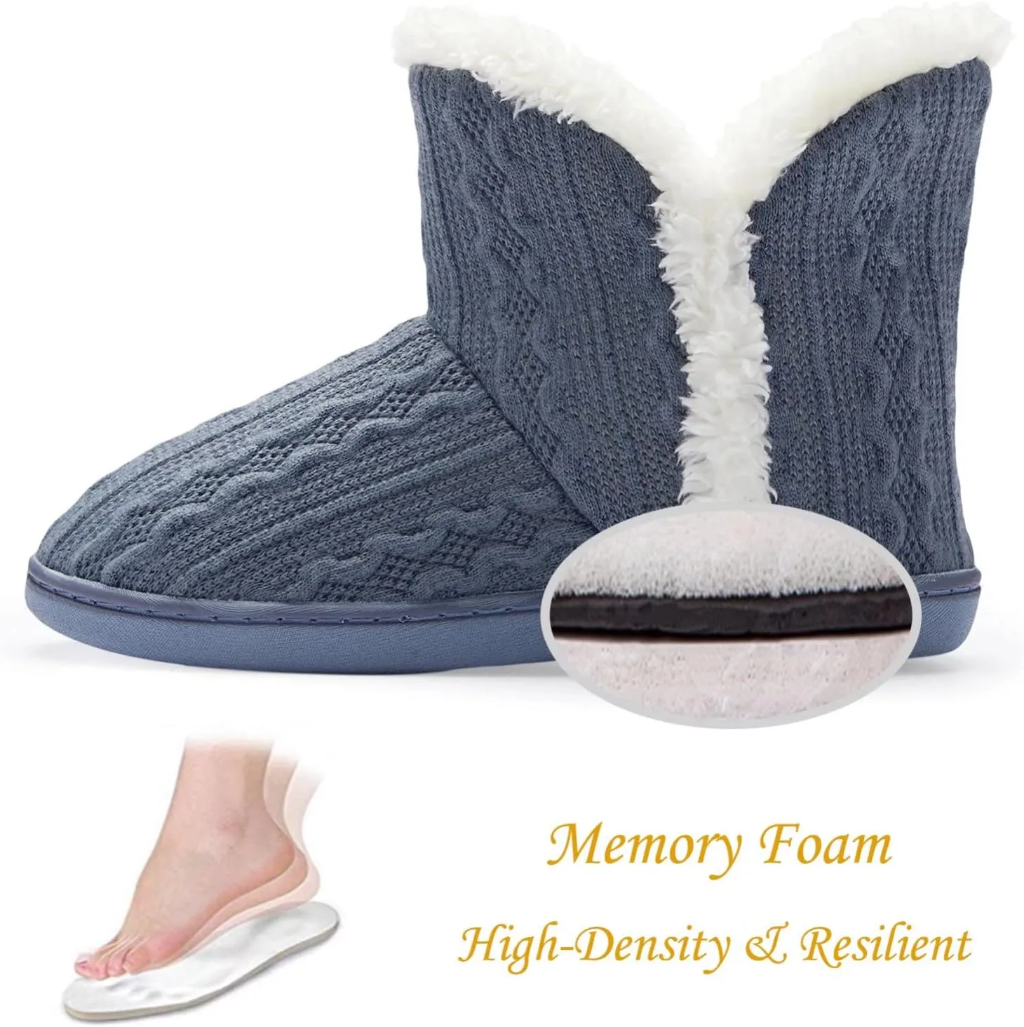 NineCiFun Women's Fuzzy Winter Bootie Slippers Knitted Ankle Boots Slippers Warm House Shoes Outdoor Indoor with Plush Fur Lining