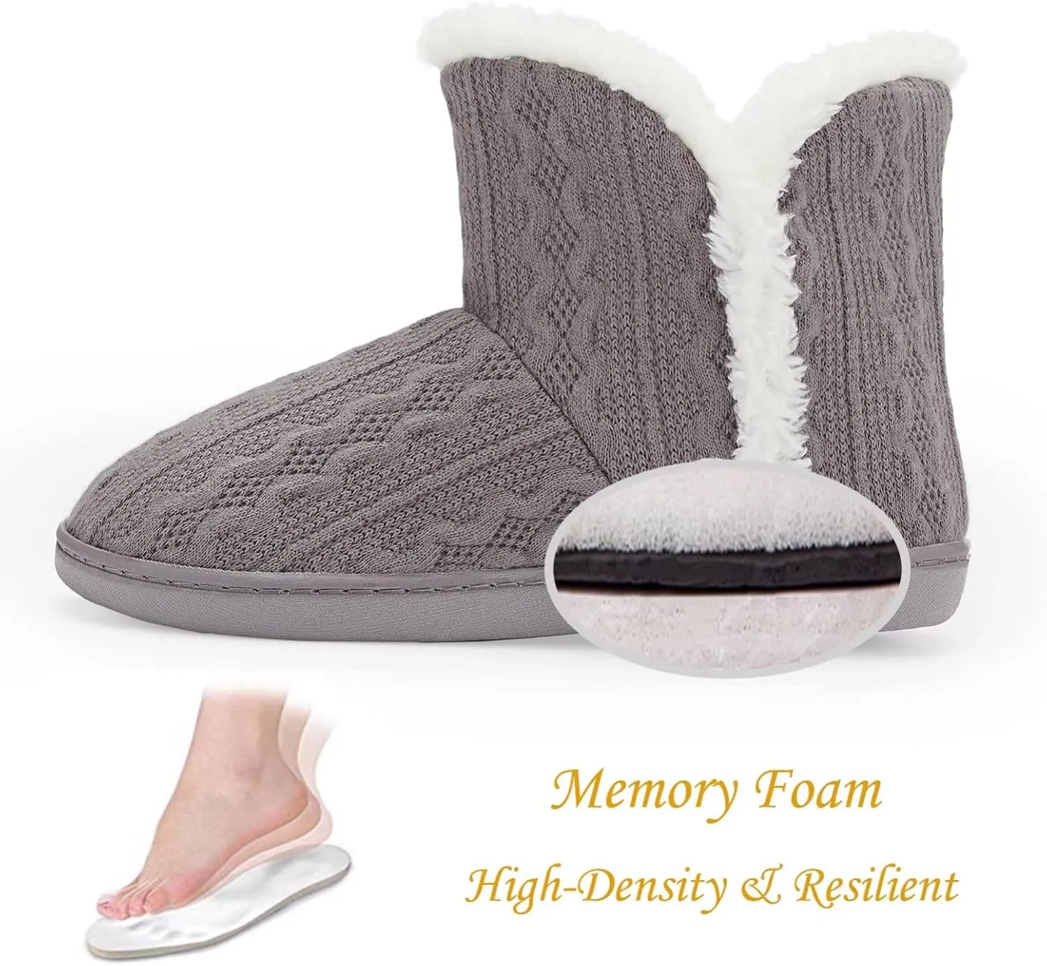 NineCiFun Women's Fuzzy Winter Bootie Slippers Knitted Ankle Boots Slippers Warm House Shoes Outdoor Indoor with Plush Fur Lining