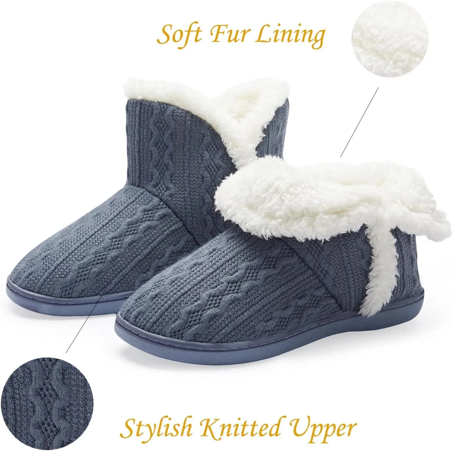 NineCiFun Women's Fuzzy Winter Bootie Slippers Knitted Ankle Boots Slippers Warm House Shoes Outdoor Indoor with Plush Fur Lining