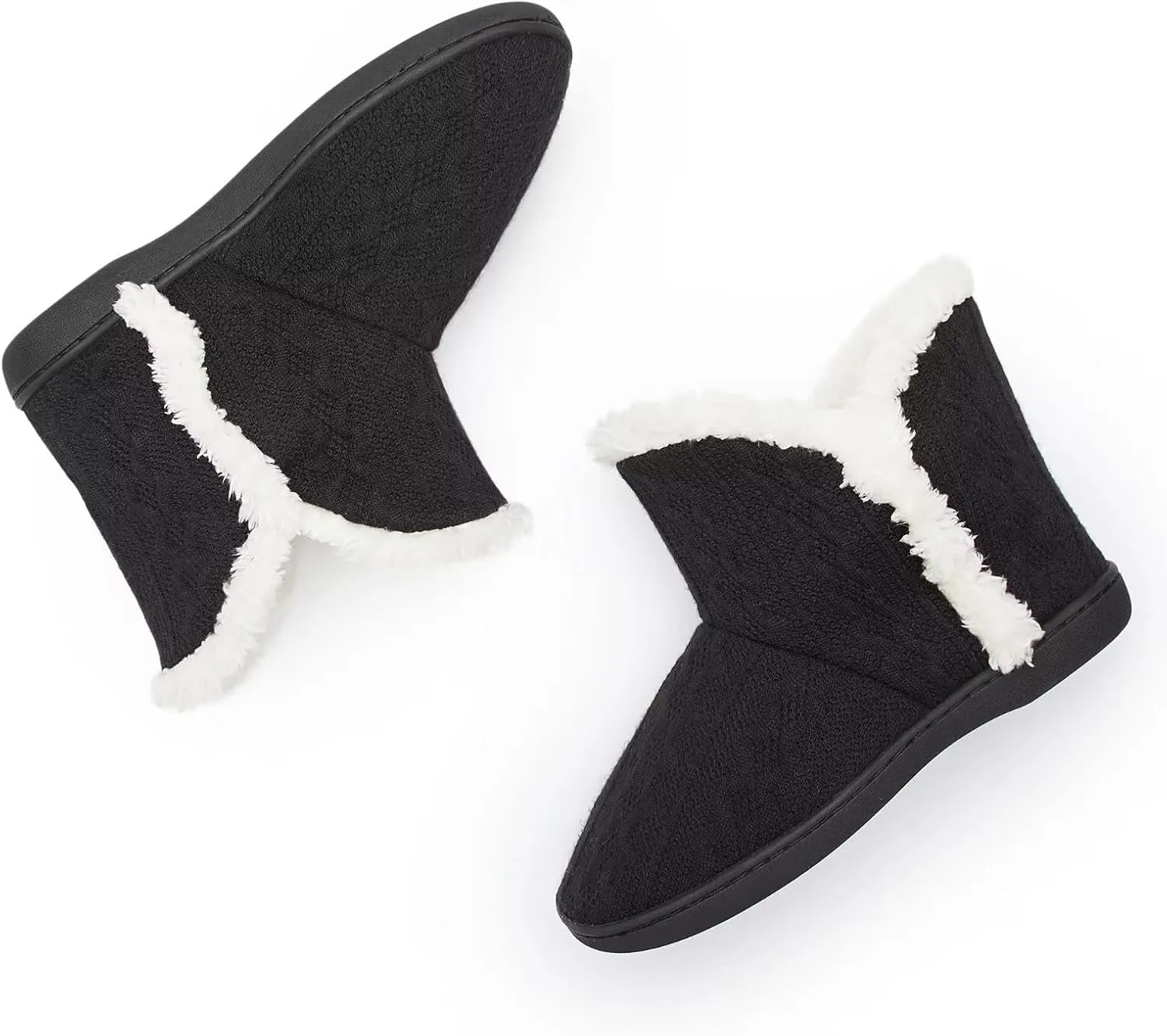 NineCiFun Women's Fuzzy Winter Bootie Slippers Knitted Ankle Boots Slippers Warm House Shoes Outdoor Indoor with Plush Fur Lining