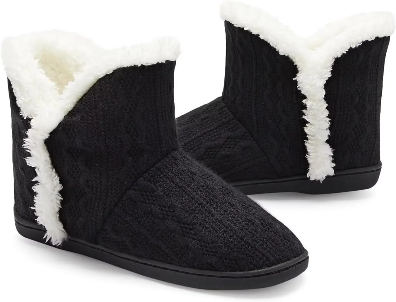 NineCiFun Women's Fuzzy Winter Bootie Slippers Knitted Ankle Boots Slippers Warm House Shoes Outdoor Indoor with Plush Fur Lining