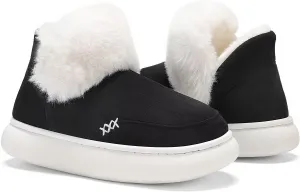 NineCiFun Women's Suede Bootie Slippers Warm Fuzzy Slippers with Faux Fur Lining Cozy Memory Foam Indoor House Shoes