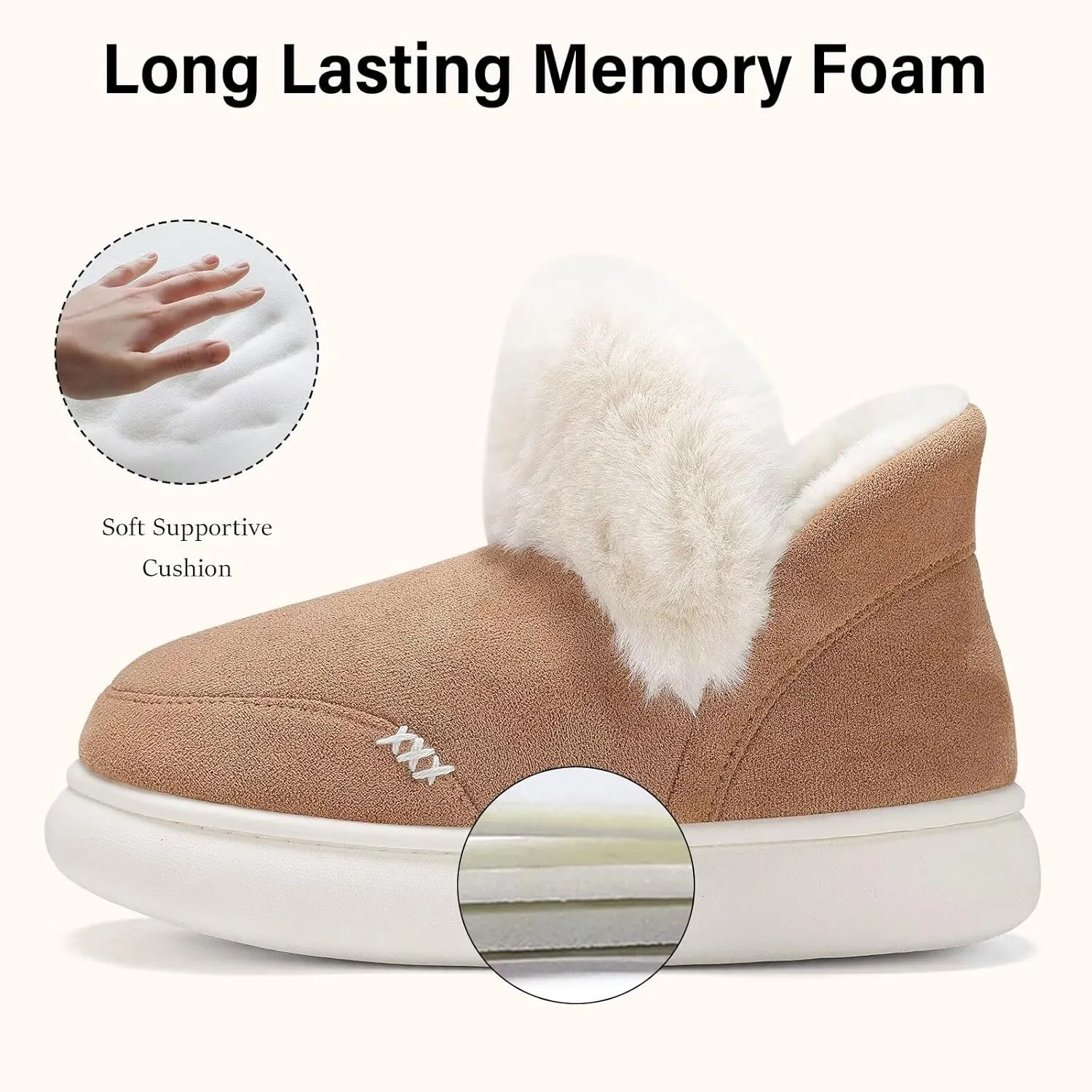NineCiFun Women's Suede Bootie Slippers Warm Fuzzy Slippers with Faux Fur Lining Cozy Memory Foam Indoor House Shoes