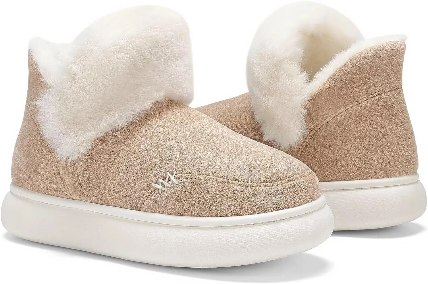 NineCiFun Women's Suede Bootie Slippers Warm Fuzzy Slippers with Faux Fur Lining Cozy Memory Foam Indoor House Shoes