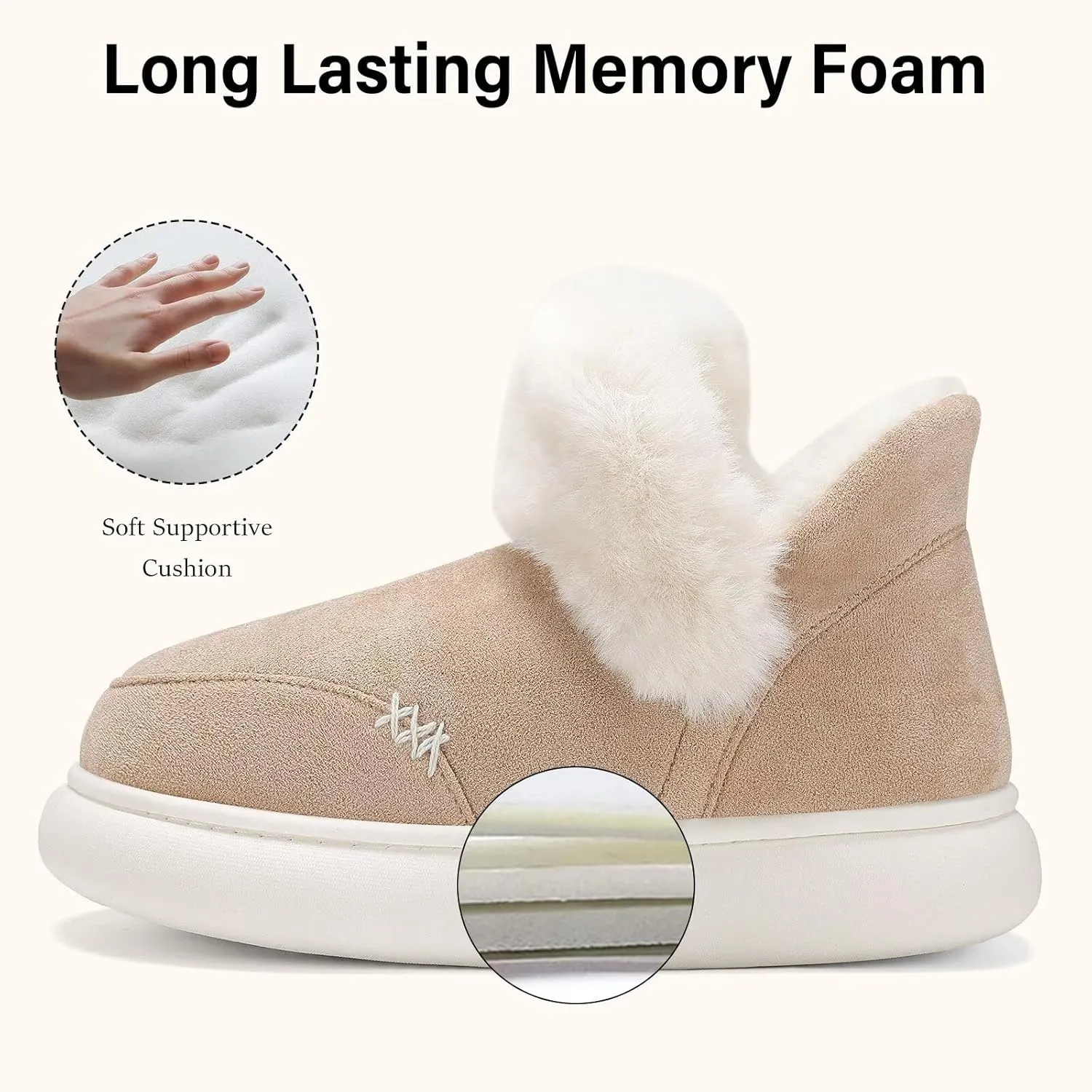 NineCiFun Women's Suede Bootie Slippers Warm Fuzzy Slippers with Faux Fur Lining Cozy Memory Foam Indoor House Shoes