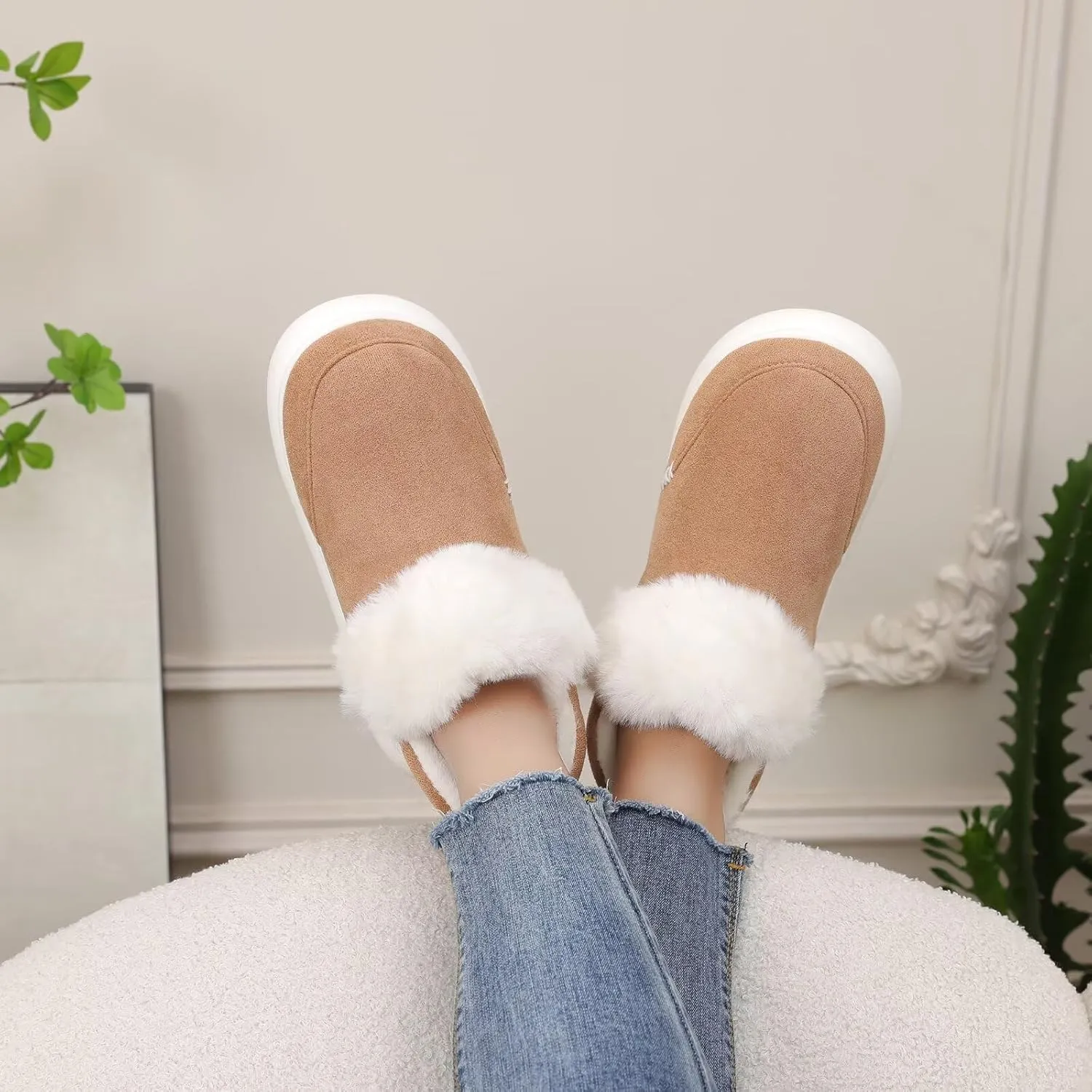 NineCiFun Women's Suede Bootie Slippers Warm Fuzzy Slippers with Faux Fur Lining Cozy Memory Foam Indoor House Shoes