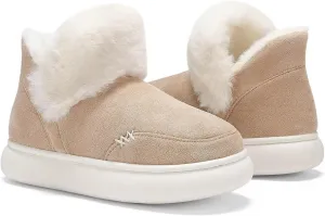 NineCiFun Women's Suede Bootie Slippers Warm Fuzzy Slippers with Faux Fur Lining Cozy Memory Foam Indoor House Shoes
