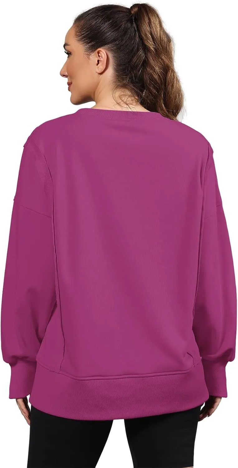Nirovien Womens Oversized Crewneck Sweatshirt Side Slit Long Sleeve Pullover Slouchy Fit Tops