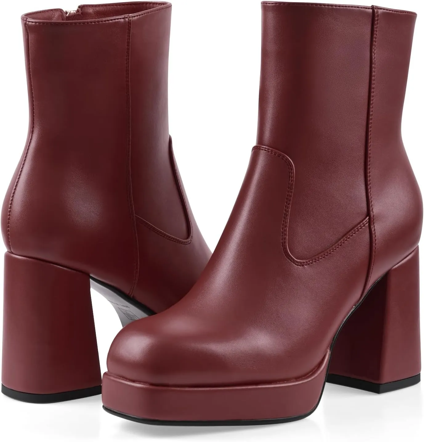 Oh Mispares Women's Platform High Chunky Heeled Ankle Boots Cozy Leather Gogo Boots Square Toe Side Zipper Booties