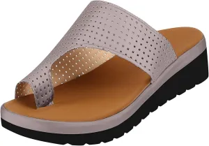oiangi Womens Toe Ring Wedge Sandals Dressy Casual Slip-on Platform Slippers Summer Beach Travel Shoes Comfortable Open Toe Non-Slip Flip Flop Shoes