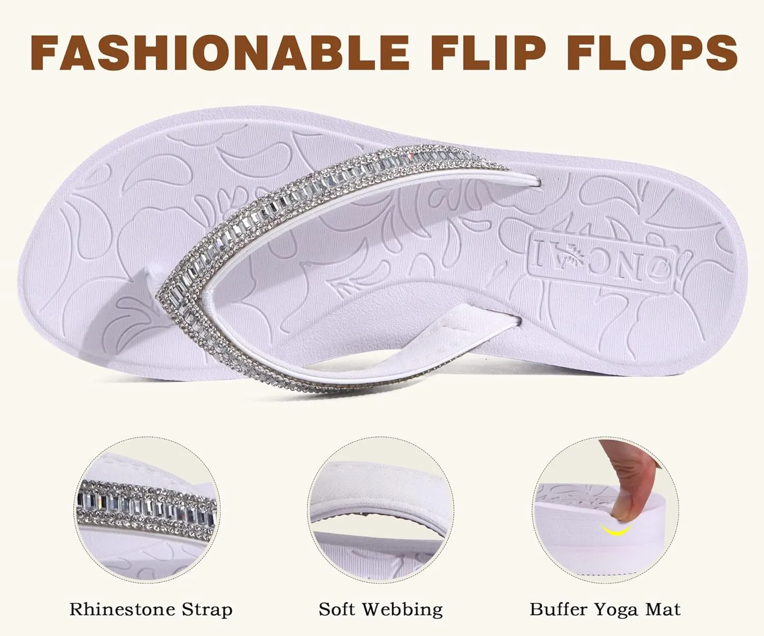 ONCAI Flip Flops for Women, Beach Thong Sandals Womens with Arch Support, Dressy Rhinestone Comfortable Yoga Mat and Non Slip Rubber Soles for Summer US Size 5-11