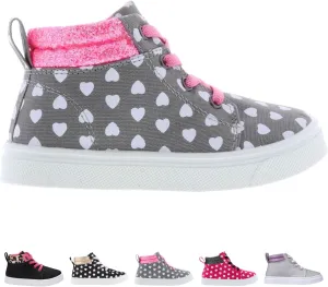 Oomphies Sam Girls Hi-Top Pull-On Sneakers – Canvas Upper, Elastic Laces, Cushioned Insole & Durable Rubber Sole