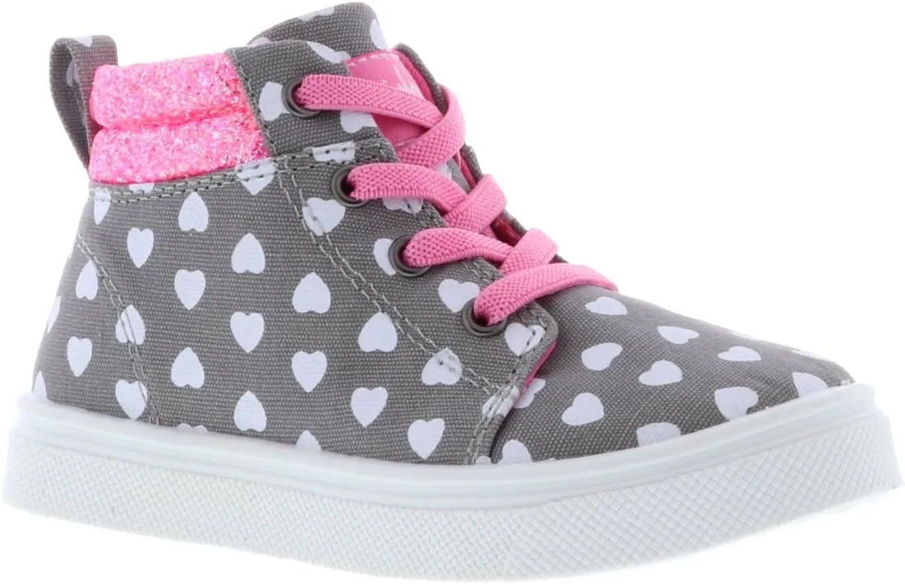 Oomphies Sam Girls Hi-Top Pull-On Sneakers – Canvas Upper, Elastic Laces, Cushioned Insole & Durable Rubber Sole