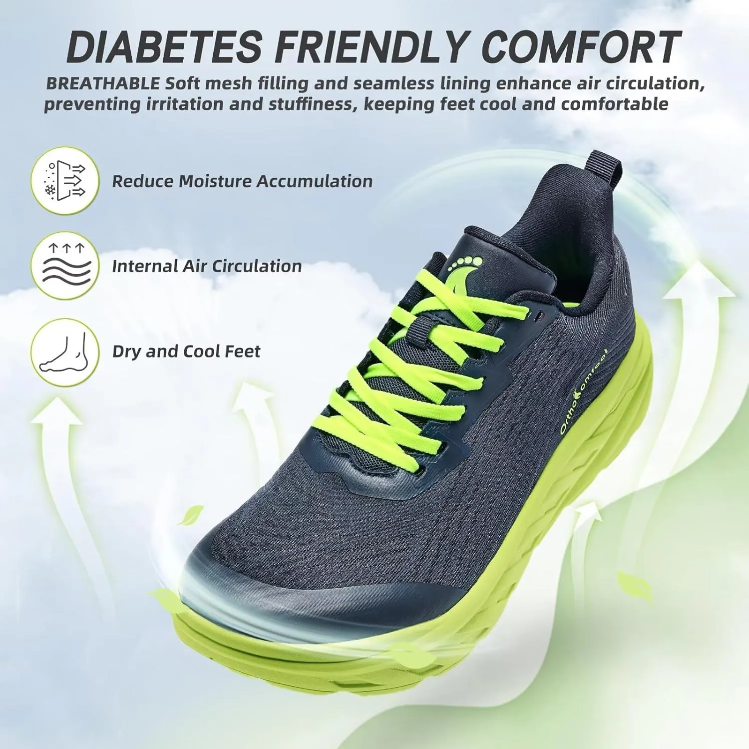 OrthoComfoot Orthopedic Diabetic Men's Wide Shoes: Comfortable Arch Support Running Sneakers, Plantar Fasciitis Wide Toe Box Work Tennis Outdoor Walking Shoes for Swollen Feet, Heel Pain