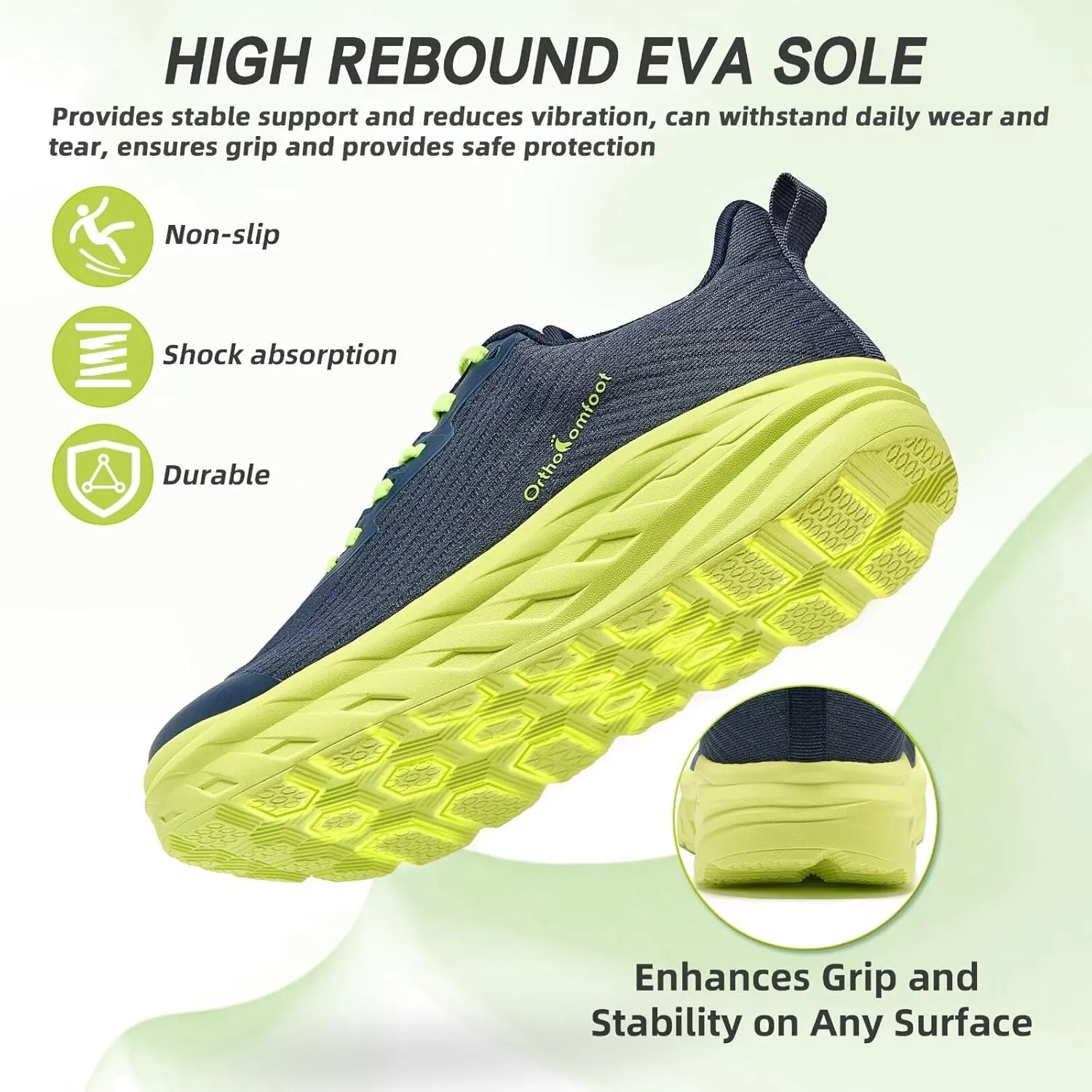 OrthoComfoot Orthopedic Diabetic Men's Wide Shoes: Comfortable Arch Support Running Sneakers, Plantar Fasciitis Wide Toe Box Work Tennis Outdoor Walking Shoes for Swollen Feet, Heel Pain