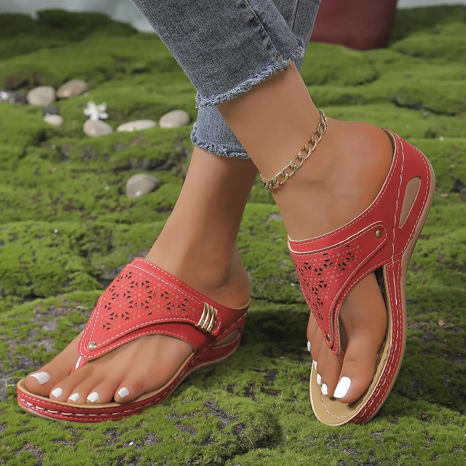 Orthopedic Sandals for Women, Summer Arch Support Wedge Sandals, Casual Platform Slip On Open Toe Sandal, Unisex-Adults
