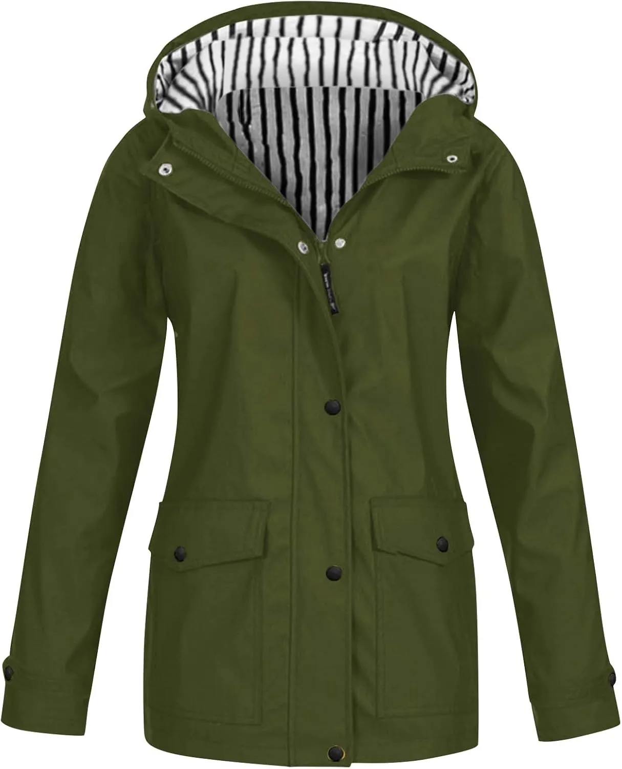 Outdoor Rain Jacket for Women Lightweight Waterproof Windbreaker Long Hooded Trench Coat Stripes Lined Travel Jackets