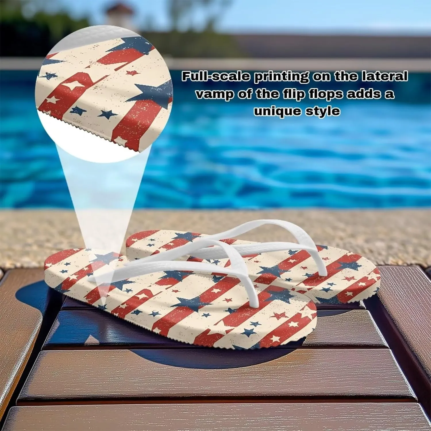 Patriot Flip Flops Women'S Indoor and Outdoor Slip-On Sandals Non-Slip Bathroom Shower Slippers American Flag Pattern White Size 5-9