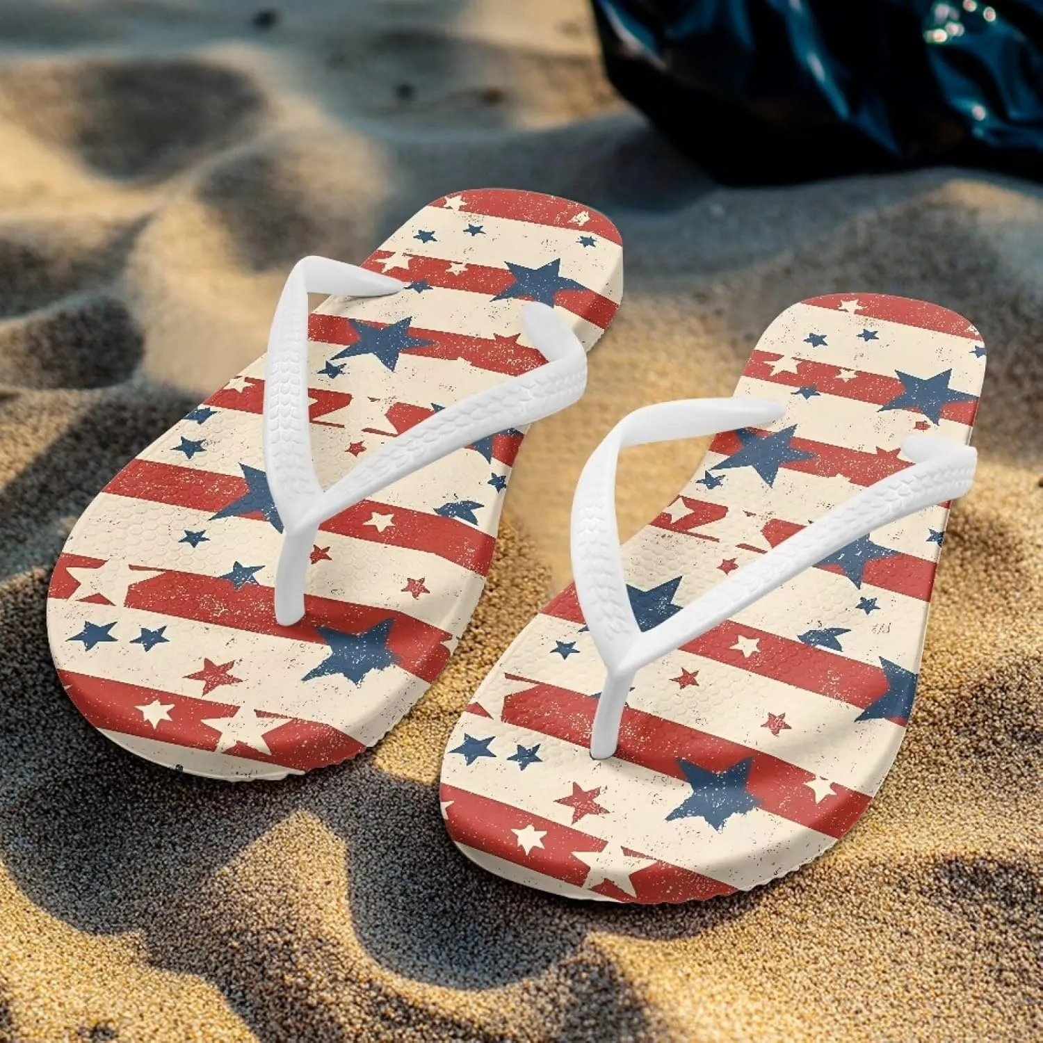 Patriot Flip Flops Women'S Indoor and Outdoor Slip-On Sandals Non-Slip Bathroom Shower Slippers American Flag Pattern White Size 5-9
