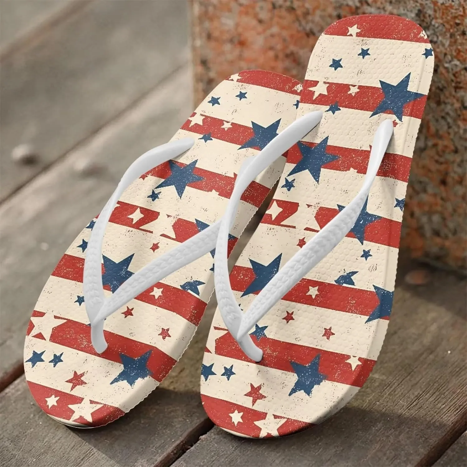 Patriot Flip Flops Women'S Indoor and Outdoor Slip-On Sandals Non-Slip Bathroom Shower Slippers American Flag Pattern White Size 5-9