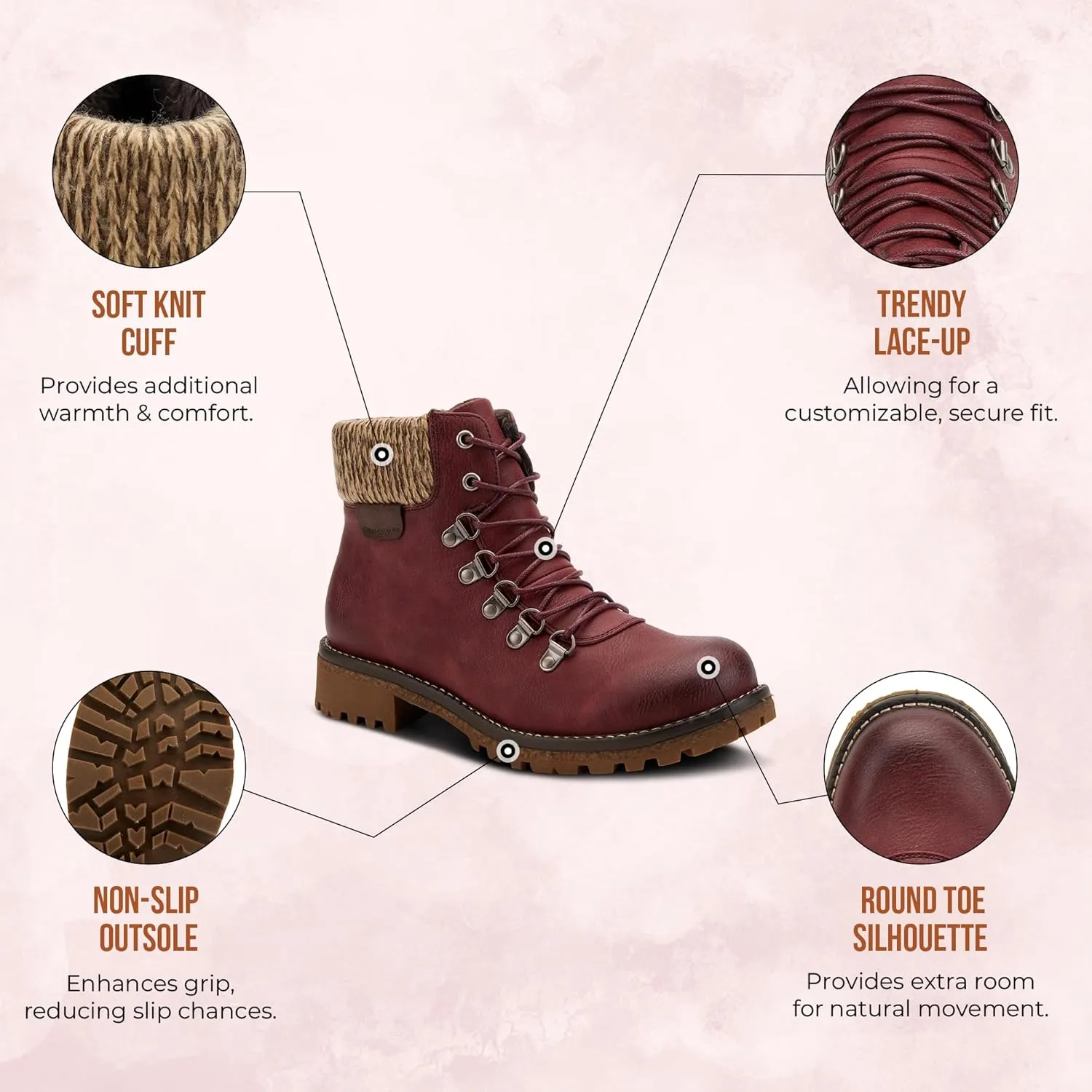 PATRIZIA Spring Step Clarris Lace-Up Booties for Women - Ladies Boots with Cozy Faux Fur Lining - Tonal Stitching Ankle Boots for Womens