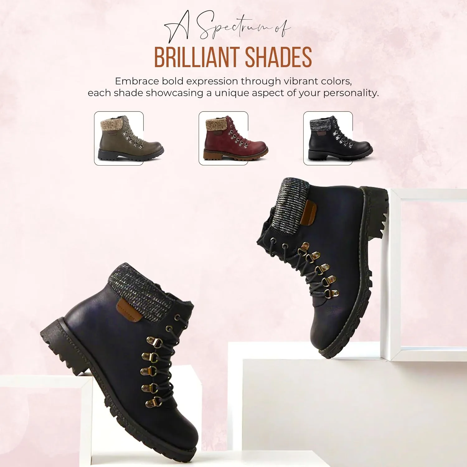PATRIZIA Spring Step Clarris Lace-Up Booties for Women - Ladies Boots with Cozy Faux Fur Lining - Tonal Stitching Ankle Boots for Womens