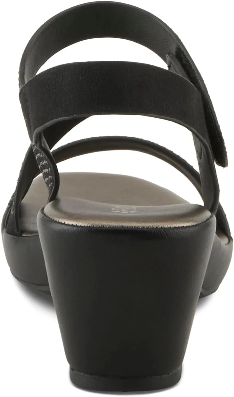 PATRIZIA Women's YADIEL Hook and Loop Sandals – Low Block Heel with Asymmetrical Crystal-Strap Design
