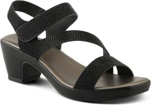 PATRIZIA Women's YADIEL Hook and Loop Sandals – Low Block Heel with Asymmetrical Crystal-Strap Design