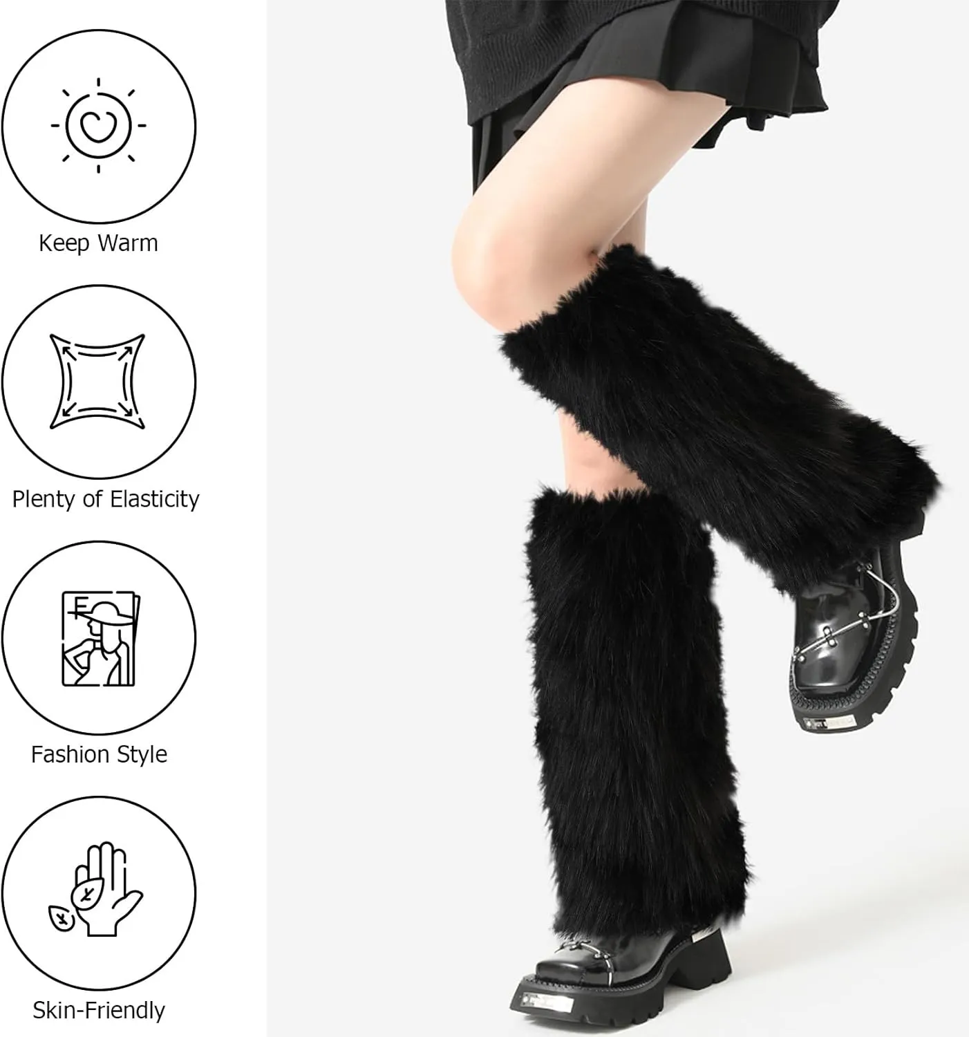 PHOGARY Faux Fur Fuzzy Leg Warmers Furry Boot Covers for Women Girls, Furry Boot Cuffs Fuzzy Shoes Cover Socks for Costumes