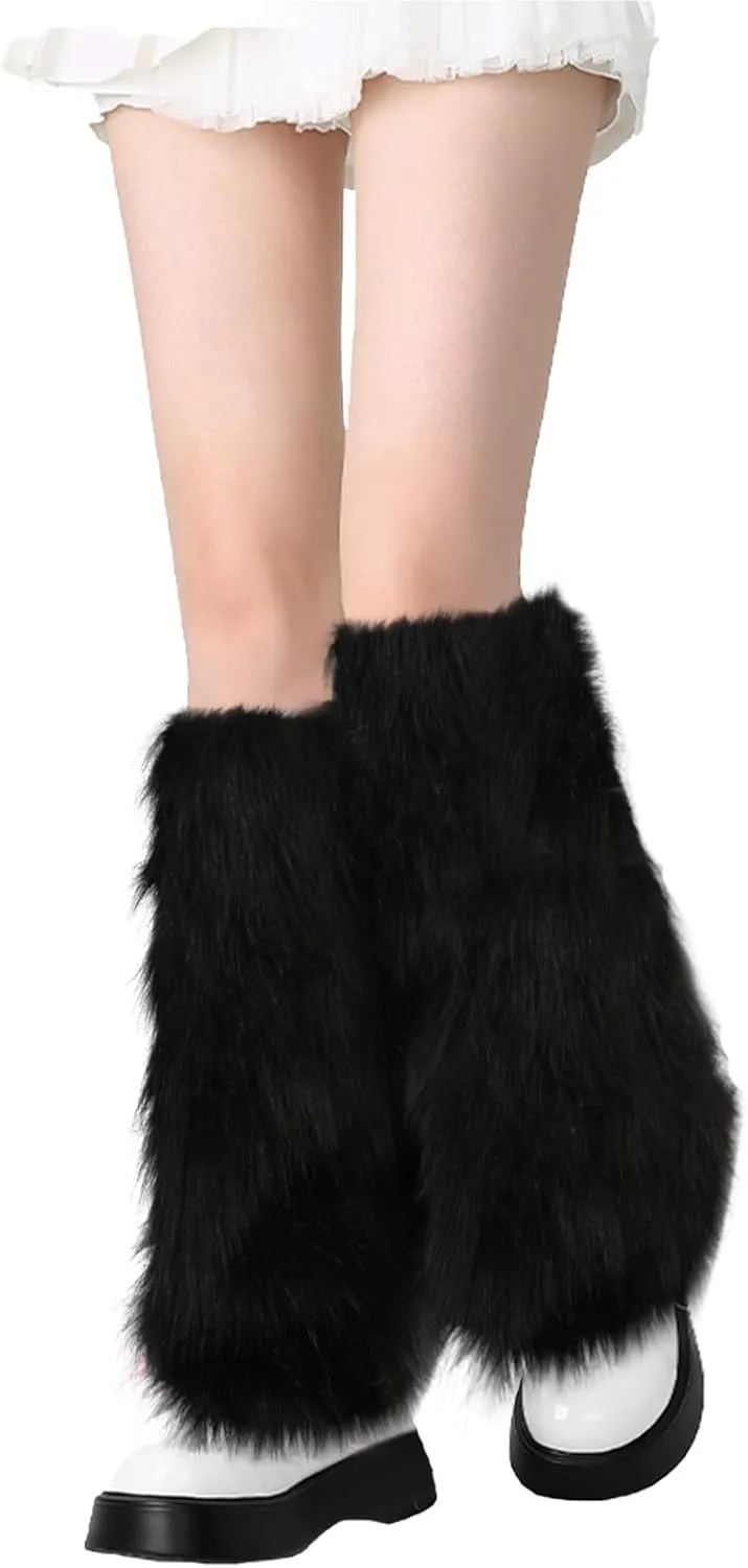 PHOGARY Faux Fur Fuzzy Leg Warmers Furry Boot Covers for Women Girls, Furry Boot Cuffs Fuzzy Shoes Cover Socks for Costumes