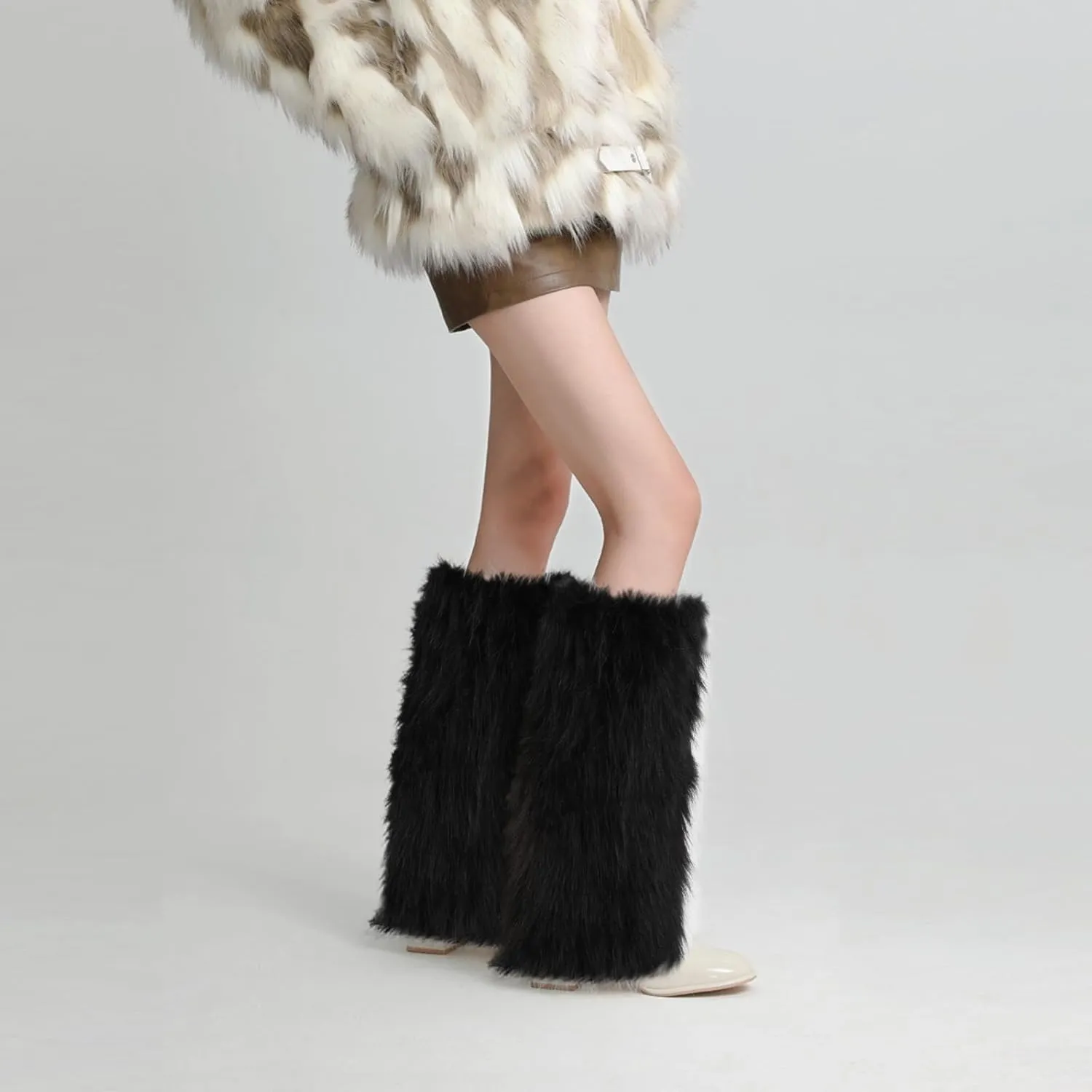 PHOGARY Faux Fur Fuzzy Leg Warmers Furry Boot Covers for Women Girls, Furry Boot Cuffs Fuzzy Shoes Cover Socks for Costumes