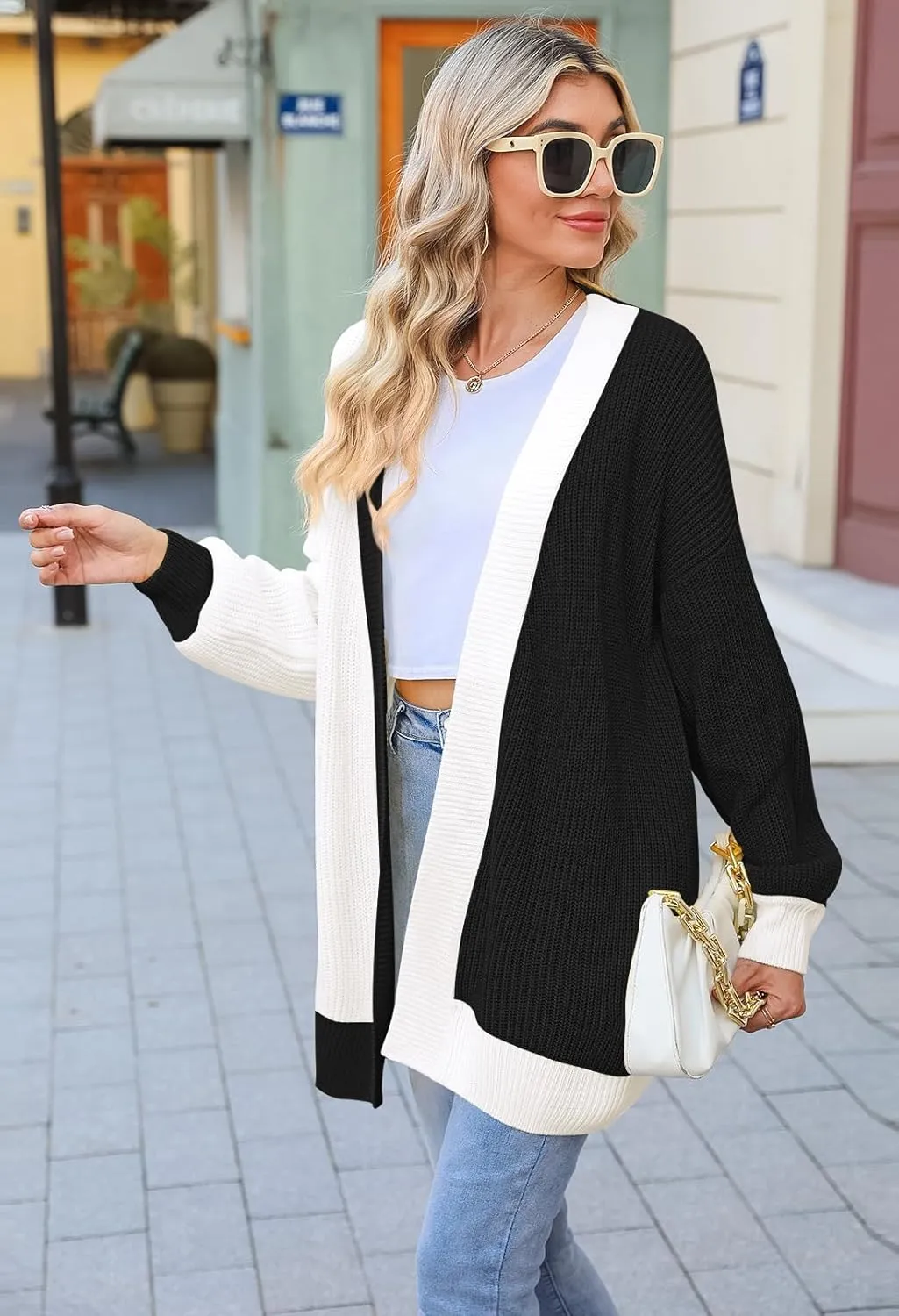 Pink Queen 2024 Fall Long Cardigans for Women Batwing Sleeve Open Front Ribbed Knit Oversized Cardigan Sweaters with Pockets