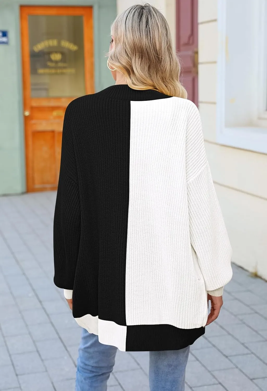 Pink Queen 2024 Fall Long Cardigans for Women Batwing Sleeve Open Front Ribbed Knit Oversized Cardigan Sweaters with Pockets