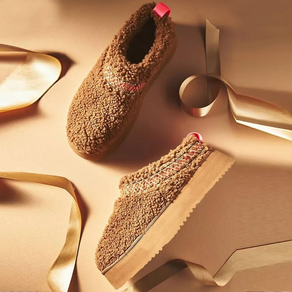 Platform Braid Slippers Mini Slippers Boots with Plush Fleece Lining Fuzzy Anti-Slip Snow Platform Slippers for Women